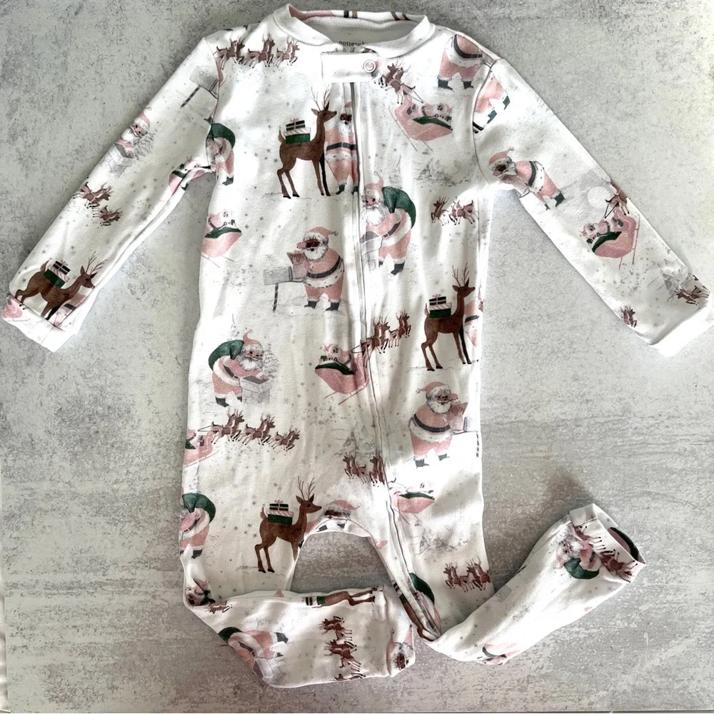 18-24M🎅🏻 Pottery Barn Kids Organic Pink Blush Vintage Heritage Santa Pajamas